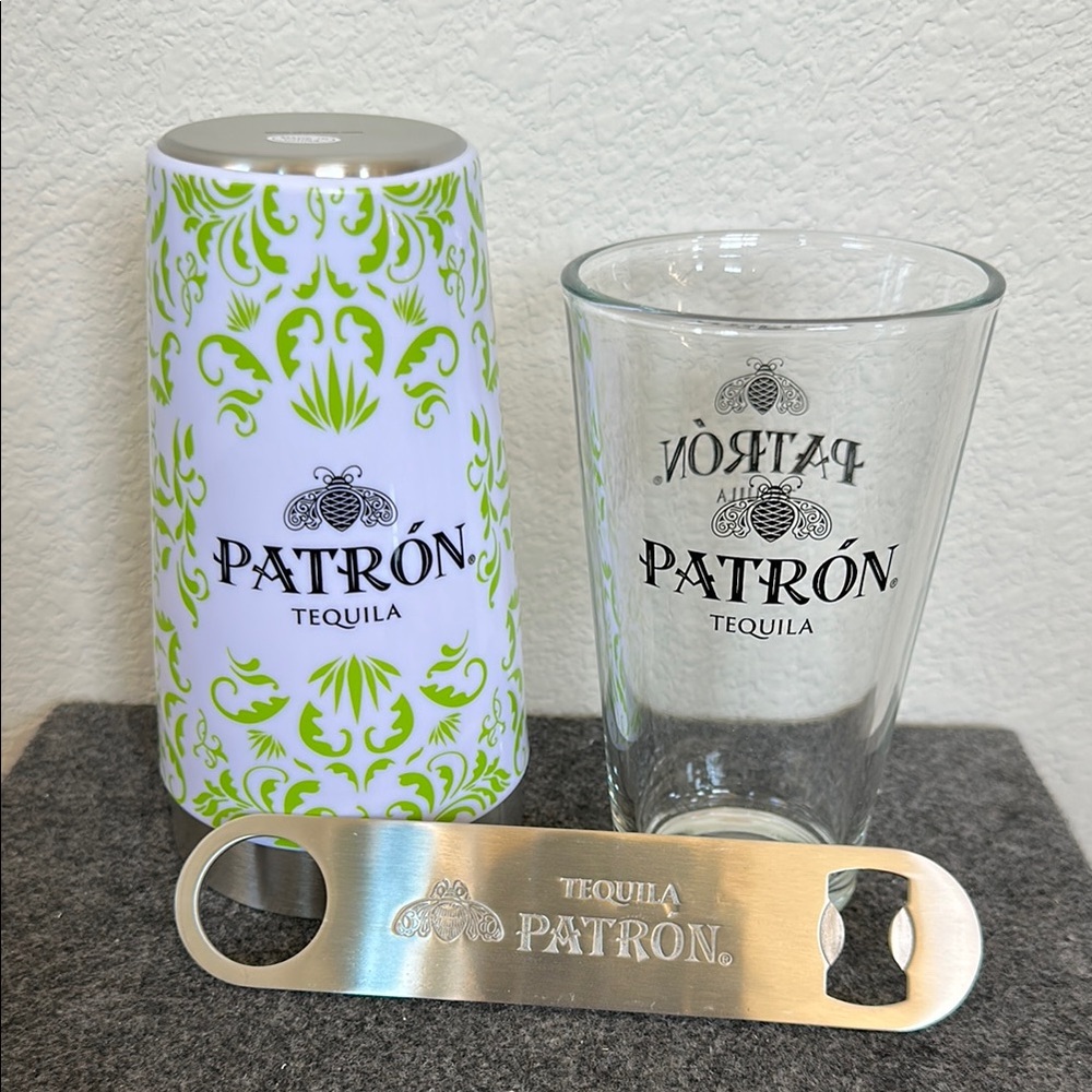 Patrón Tequila Shaker Tin Set with Pint Glass and Bottle Opener